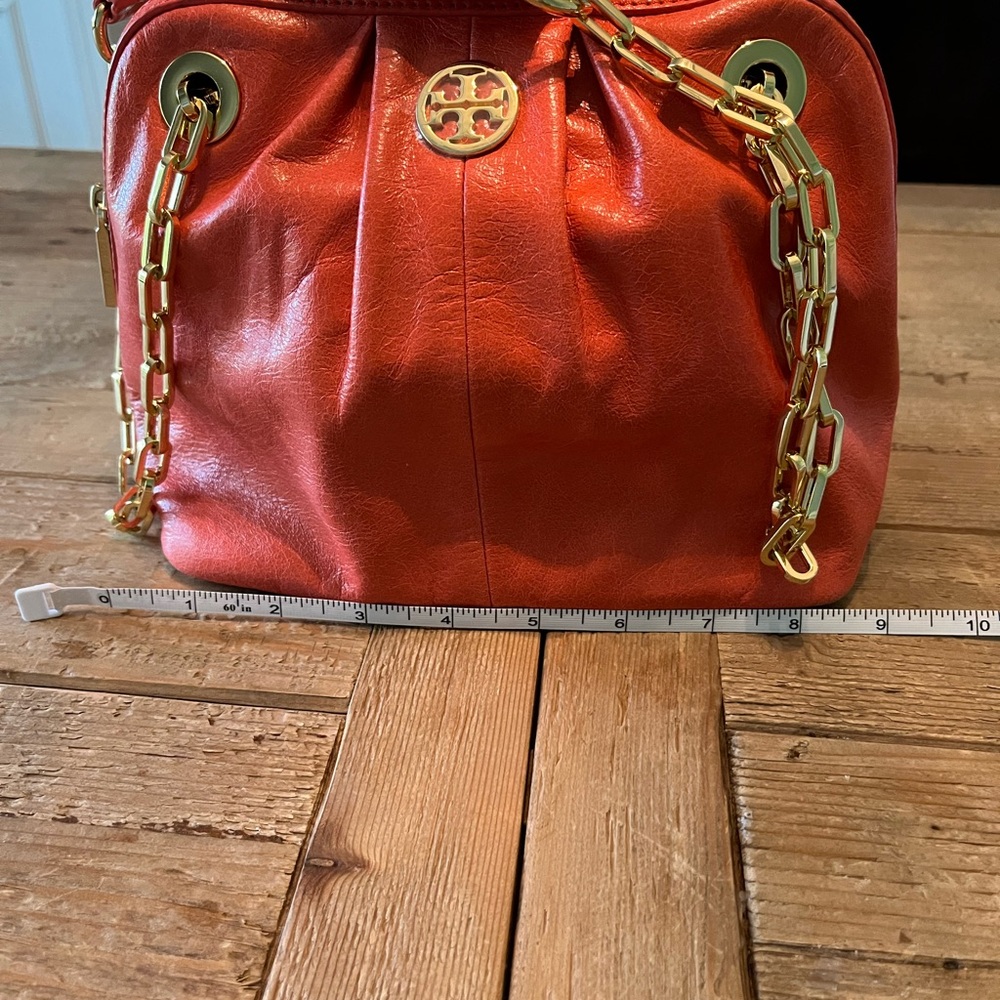Tory Burch Red Gold Shoulder Bag with Chain Straps